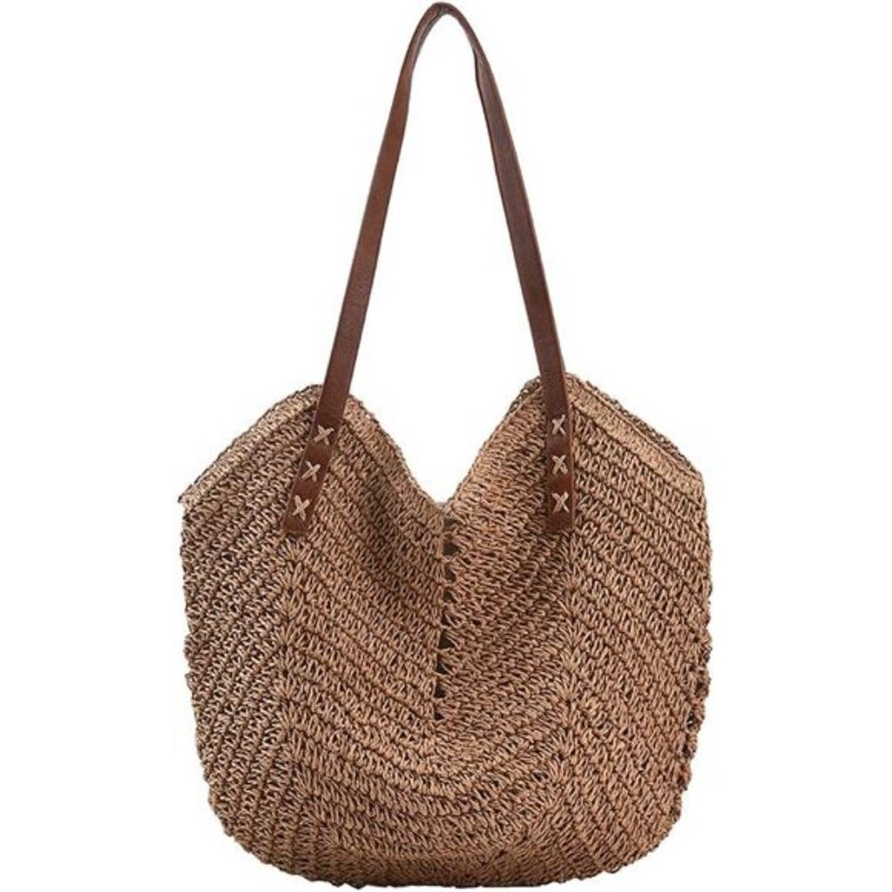 Straw Bag for Women Summer Beach Bag Soft Woven Tote Bag